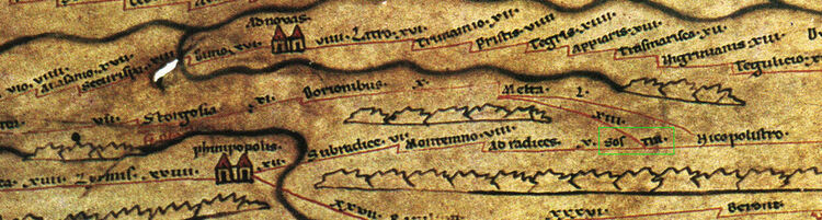 Детайл от Певтингеровата карта с отсечката Состра-Никополис ад Иструм