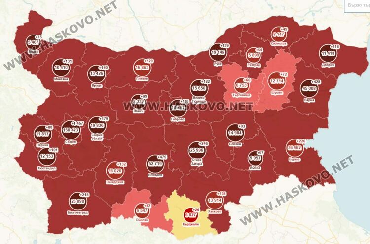 Хасково мина в последната четвърта зона по заболеваемост на Ковид картата