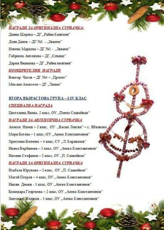 Благотворителен базар за Радост организира ОП ДМЦ с изработените за семейния конкурс сурвачки