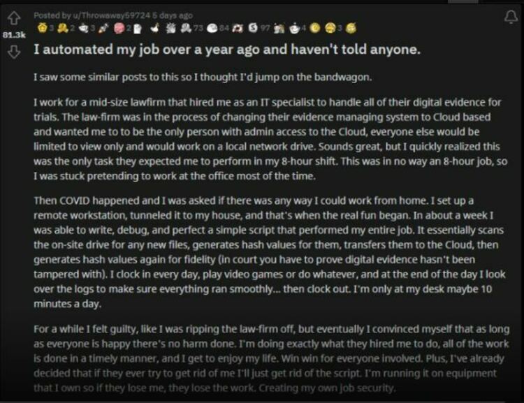 Гений направи скрипт, който да му върши високоплатената работа, без шефовете му да разберат