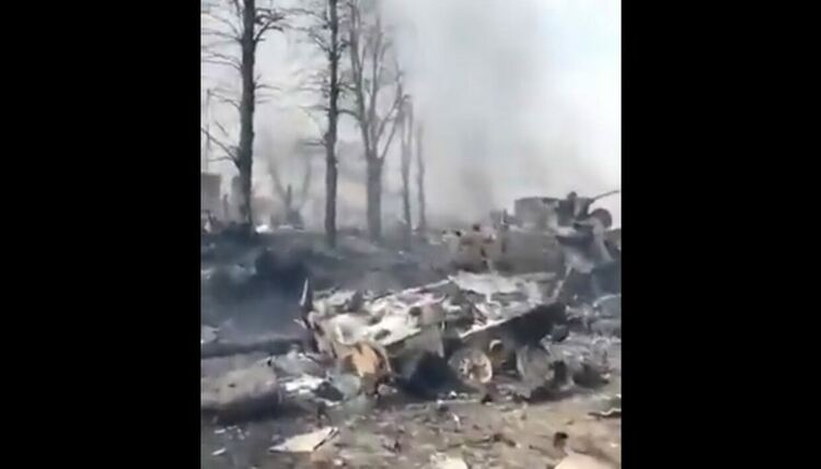 Видео показва унищожена руска десантна колона от 40 БТР-а до Киев