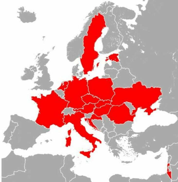 Държави, където мраморните раци са били открити в дивата природа. Намерен е и в Белгия, Дания, Япония, Мадагаскар, Тайван и Китай Кредит: Wikimedia Commons