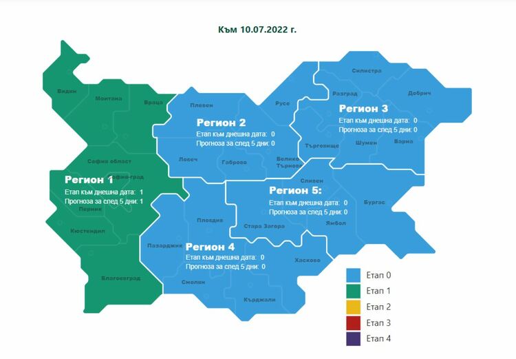 Осем области на страната в жълтата зона по разпространение на COVID-19