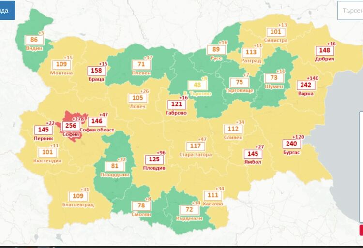 Хасково влезе в жълтата зона на ковид картата на България