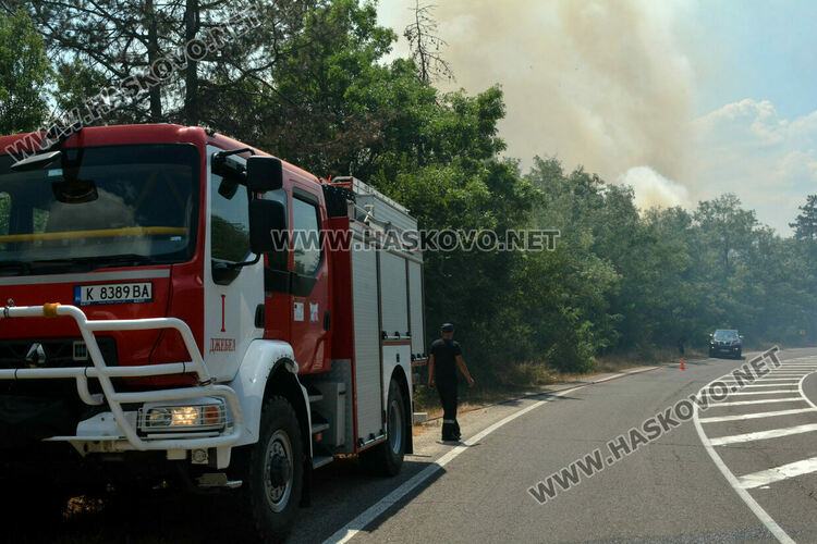 Огънят край Брягово е в опасна близост до пътя за Харманли