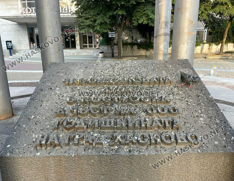 Гълъби изцапаха надписа на часовника до „Аида“