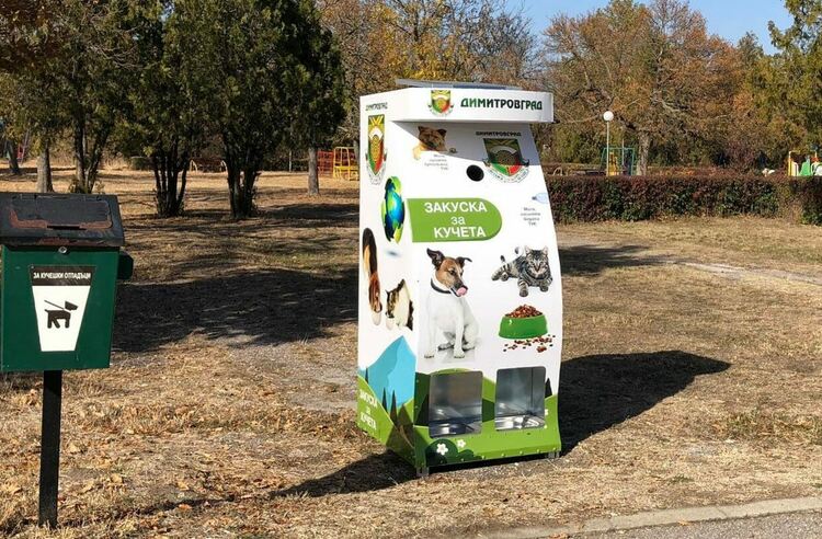 Нахрани куче срещу пластмасова бутилка или кен