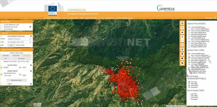 Пожарът на гръцко-българската граница обхвана 3 кв.км, засяга защитена територия