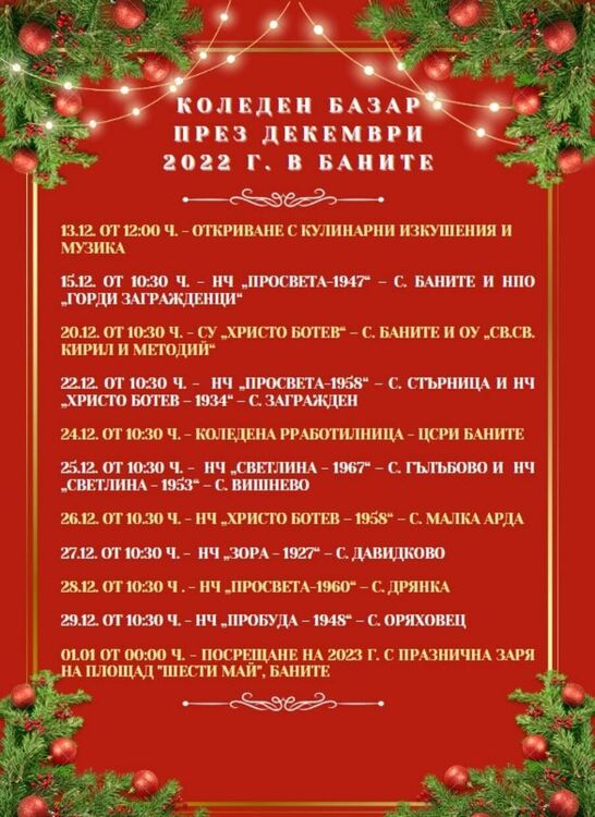 И в Баните с Коледен базар и празнични програма