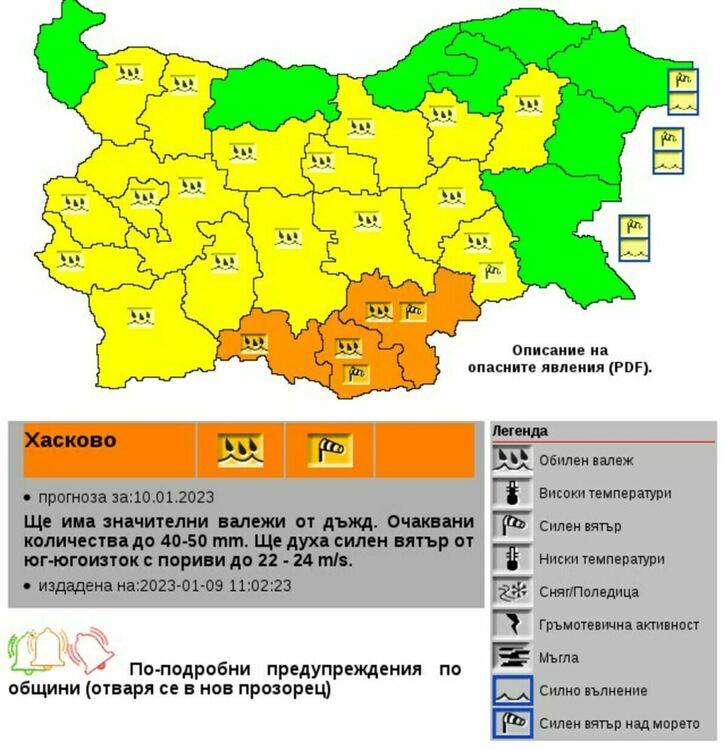 Оранжев код за значителни валежи и за силен вятър в три области