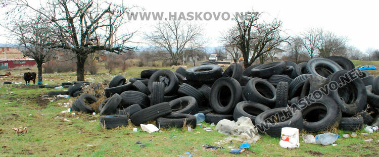 Купища гуми, битови отпадъци и кости в покрайнините на Хасково
