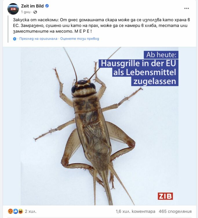 Factcheck: Не, ЕС не е разрешил потребителите да ядат насекоми, без да знаят