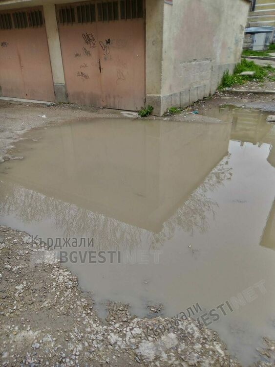 Вода залива ул.”Деспот Слав” в Синята зона,  колите паркират в зелените площи