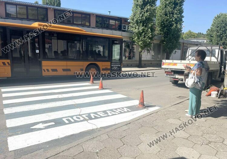 Боядисват пешеходните пътеки в центъра на Хасково, кастрят и дървета
