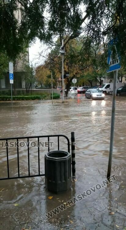 Кратката, но силна буря, която премина през Хасково, наводни улици и изкорени дървета