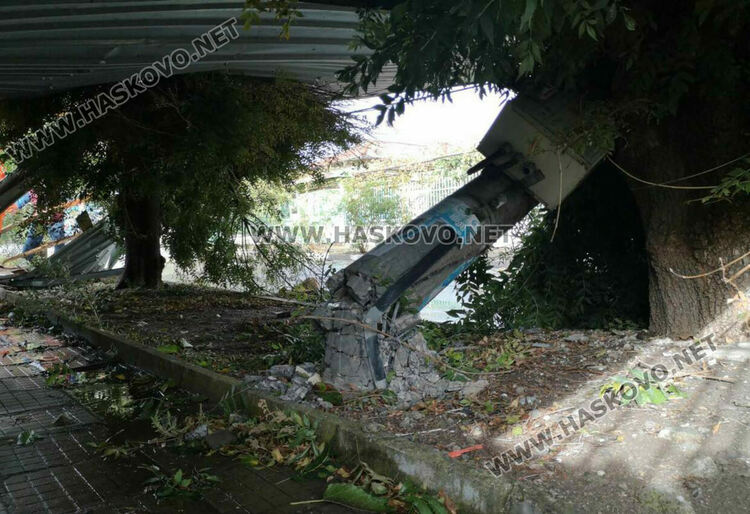 Кратката, но силна буря, която премина през Хасково, наводни улици и изкорени дървета