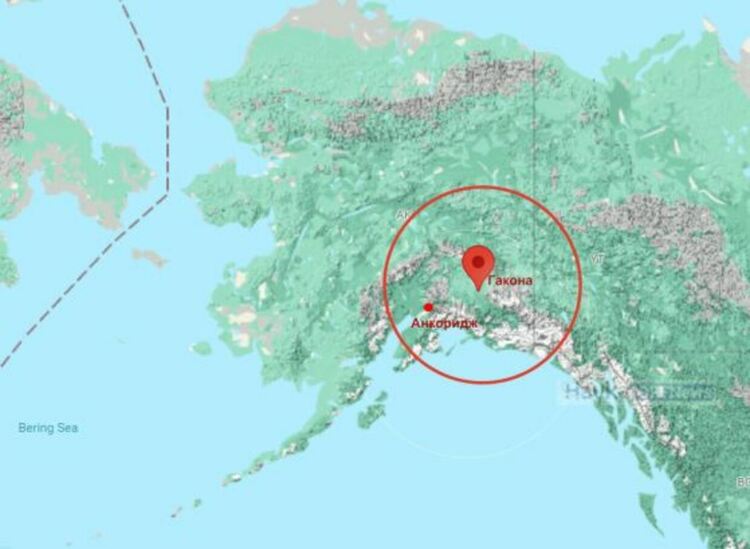 Границата на видимост на изкуственото полярно сияние, предизвикано от HAARP на 4-7 ноември около Гакона, Аляска, Съединени щати. Кредит: Google Maps