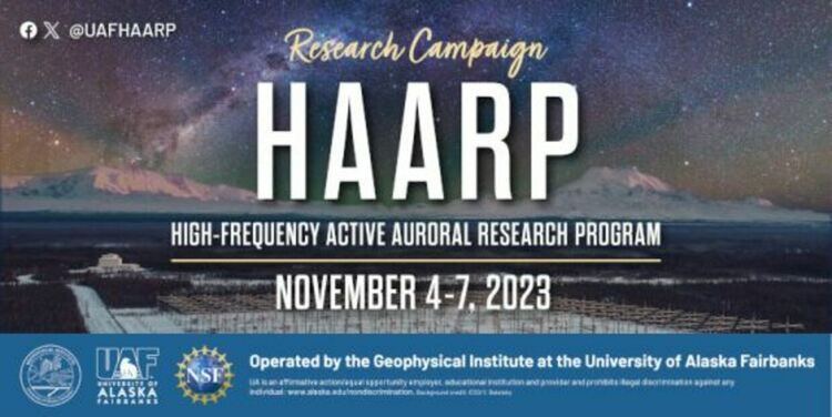 Съобщението на HAARP за експеримента на 4-7 ноември. Изображение на кампанията HAARP ноември 2023 г Кредит: HAARP