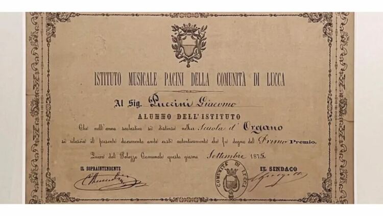 Музеят на Пучини придобива първата известна диплома на композитора