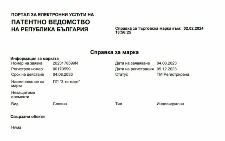 Весела Лечева запазила и втора марка - "ПП 3-ти март"  