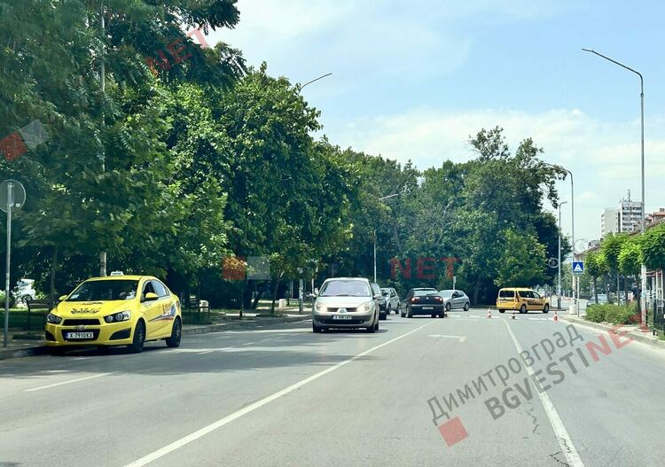 Проблем с трафика в центъра на Димитровград създаде едновременното пребоядисване на 3 поредни пешеходни пътеки