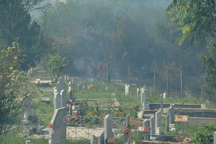 Пламнаха сухи треви и храсти до македонските гробища в Хасково