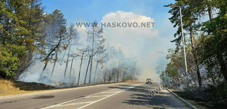 Пожар гори край бензиностанция в Харманли, има опасност от взрив