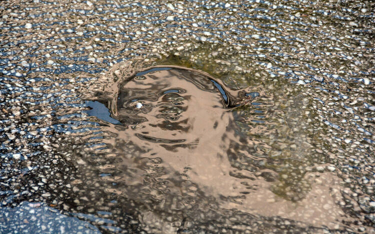 Вода извира от асфалт близо до Първа поликлиника в Хасково 