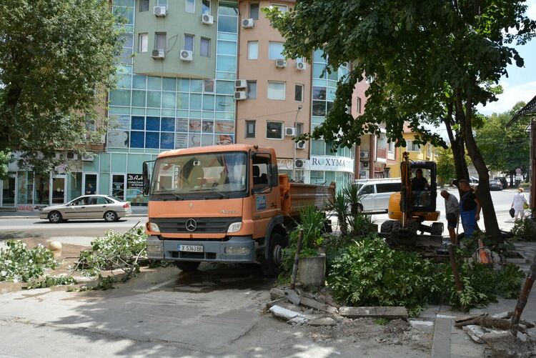 Вода извира от асфалт близо до Първа поликлиника в Хасково 