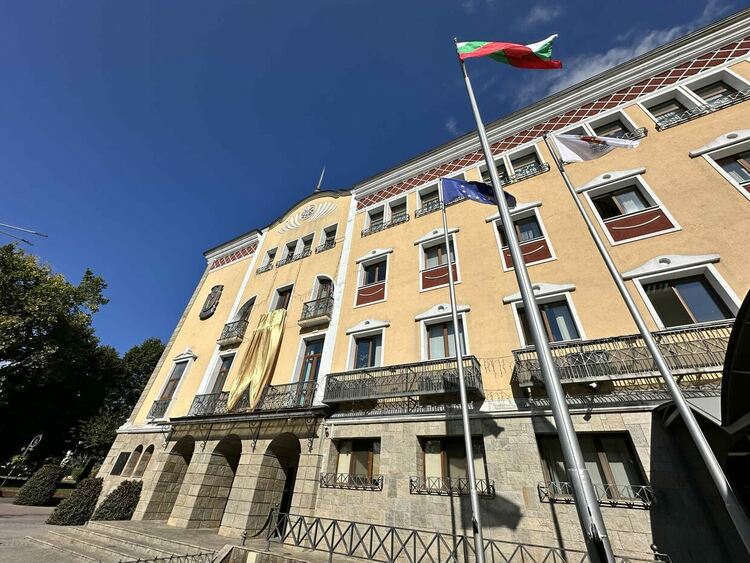 Символична златна панделка с кауза на фасадата на Община Хасково 