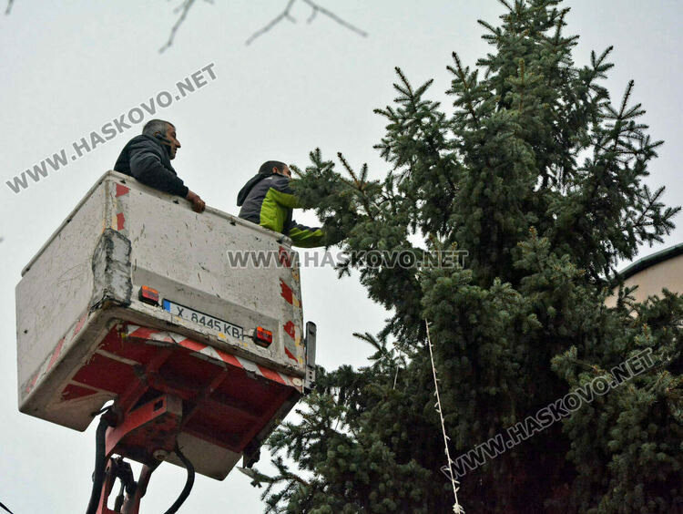 Коледният дух вече е в Хасково - поставят празничната украса