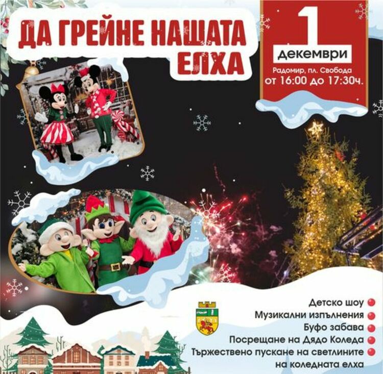 На 1 декември тържествено ще бъдат пуснати светлините на коледната елха в Радомир