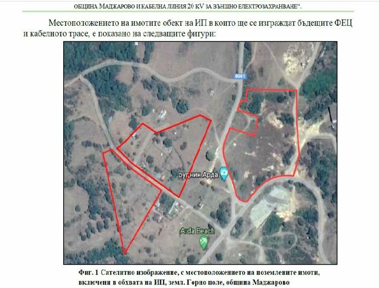 Завоят на река Арда - сивото поле е площта на бъдещия фотоволтаичен парк. Снимка и графика: Мediapооl