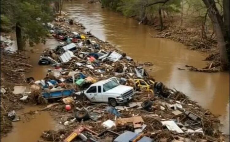 Река Гуаделупе е отнесла дори автомобили при наводнението в Тексас.