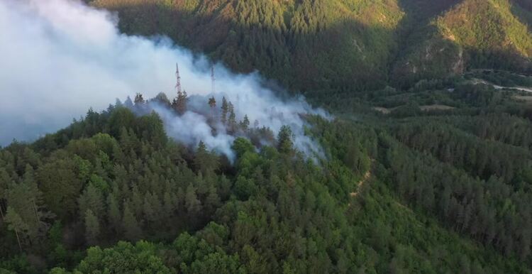 Пожар в горите между Рудозем и Мадан – огнеборци и доброволци на терен