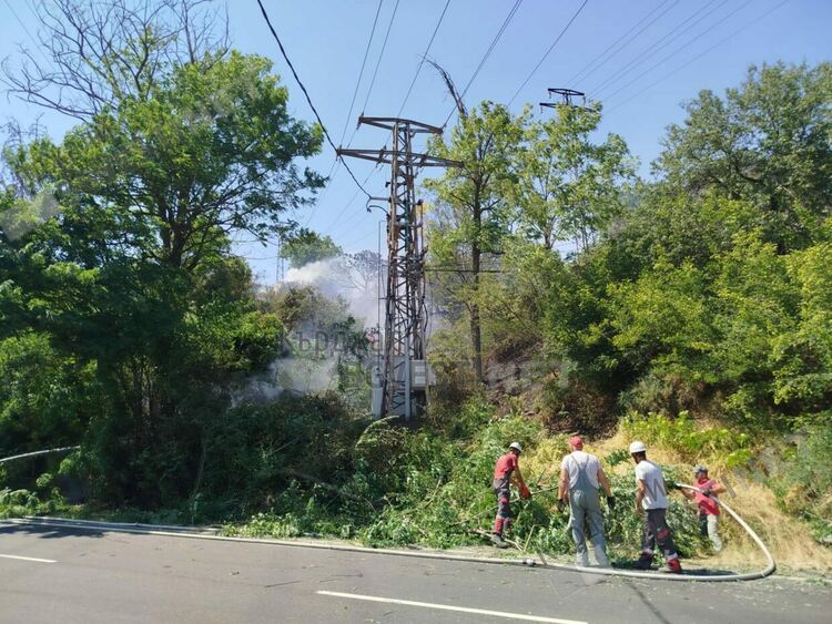 Пожар по пътя за Ардино, горят сухи треви и храсти