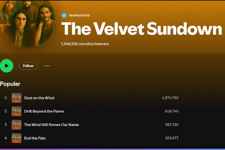 Група, родена от изкуствен интелект, стигна над 1,3 млн. слушания в Spotify