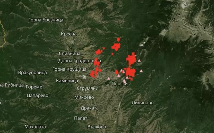 С червено - огнищата в района