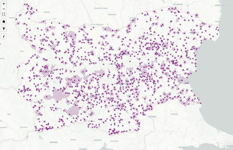 Карта на обявените преди 2 месеца за продажба имоти с „отпаднала необходимост“, пръснати из цяла България
