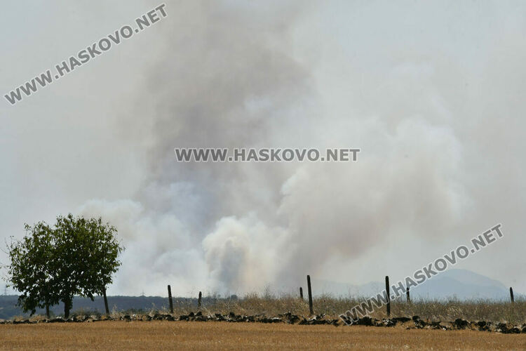 Голям пожар южно от Въгларово, огънят настъпва към селото, вятърът е почти 40 км в час