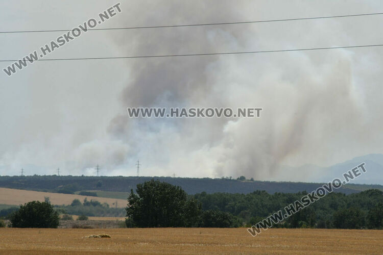 Голям пожар южно от Въгларово, огънят настъпва към селото, вятърът е почти 40 км в час