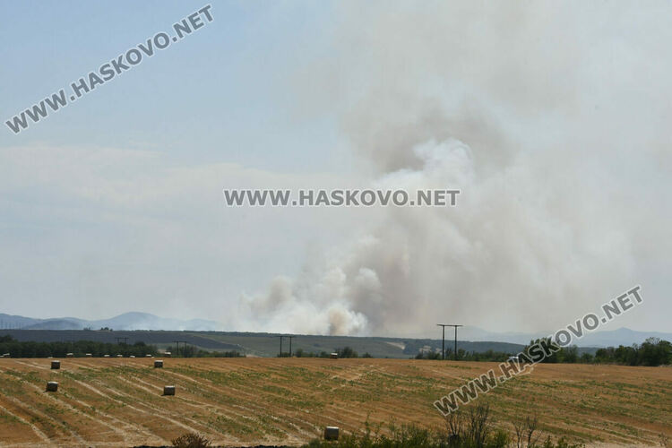 Голям пожар южно от Въгларово, огънят настъпва към селото, вятърът е почти 40 км в час