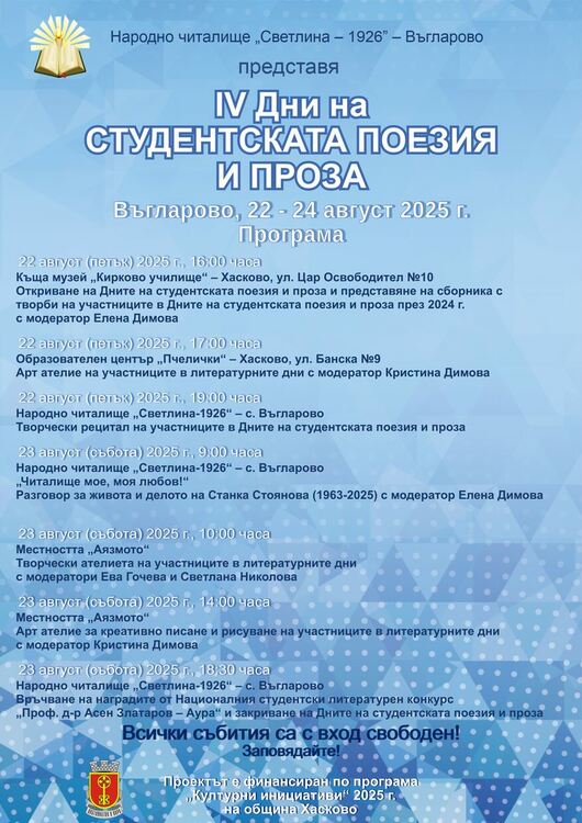 Четвъртите „Дни на студентската поезия и проза“ събират млади творци от цялата страна   