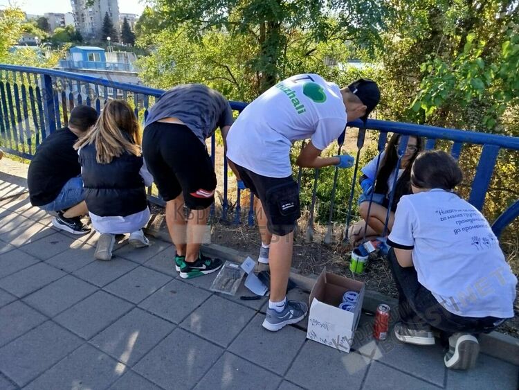 Десетки доброволци освежават Ардинския мост,боядисват парапета в цветовете на българския трибагреник
