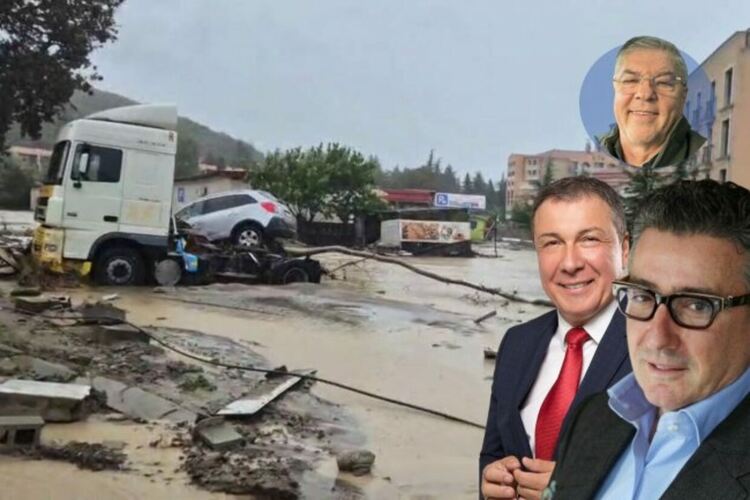 Главните действащи лица в застрояването на коритото на пресъхналата река в курорта „Елените“ - хотелиерът Ветко Арабаджиев, кметът на Несебър Николай Димитров и арх. Калин Тихолов, подготвил плана за застрояване Колаж: Mediapool