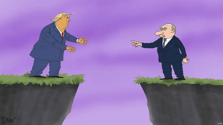 Тръмп и Путин от двете страни на пропаст - карикатура на ДВ