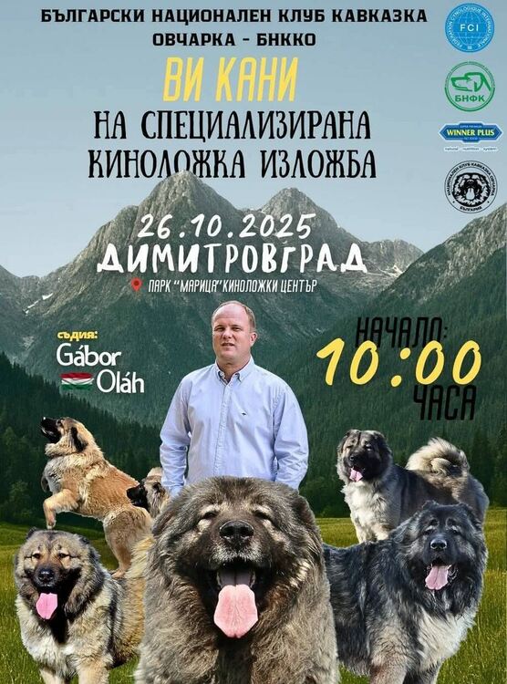 Специализирана киноложка изложба на Кавказка овчарка за България ще се проведе в Димитровград