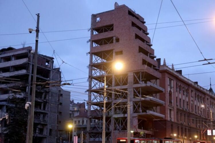 Сградата на бившето Генерално командване на Югославската армия в Белград, март 2024 г. 