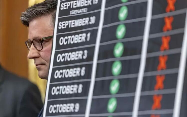 Републиканците показват табло с провалени гласувания от миналия месец за федерално финансиране на държавните служители, авиодиспечерите, военни и др.