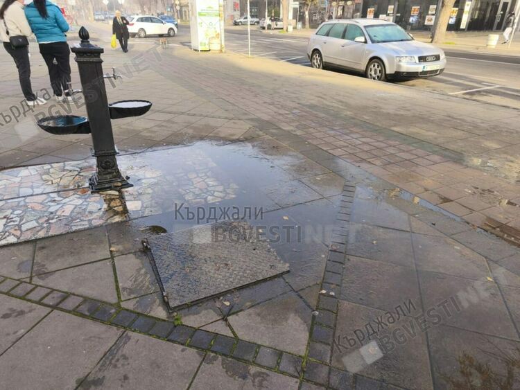 Месеци наред по булевард &bdquo;България&ldquo; в Кърджали се излива вода от повредена улична чешма